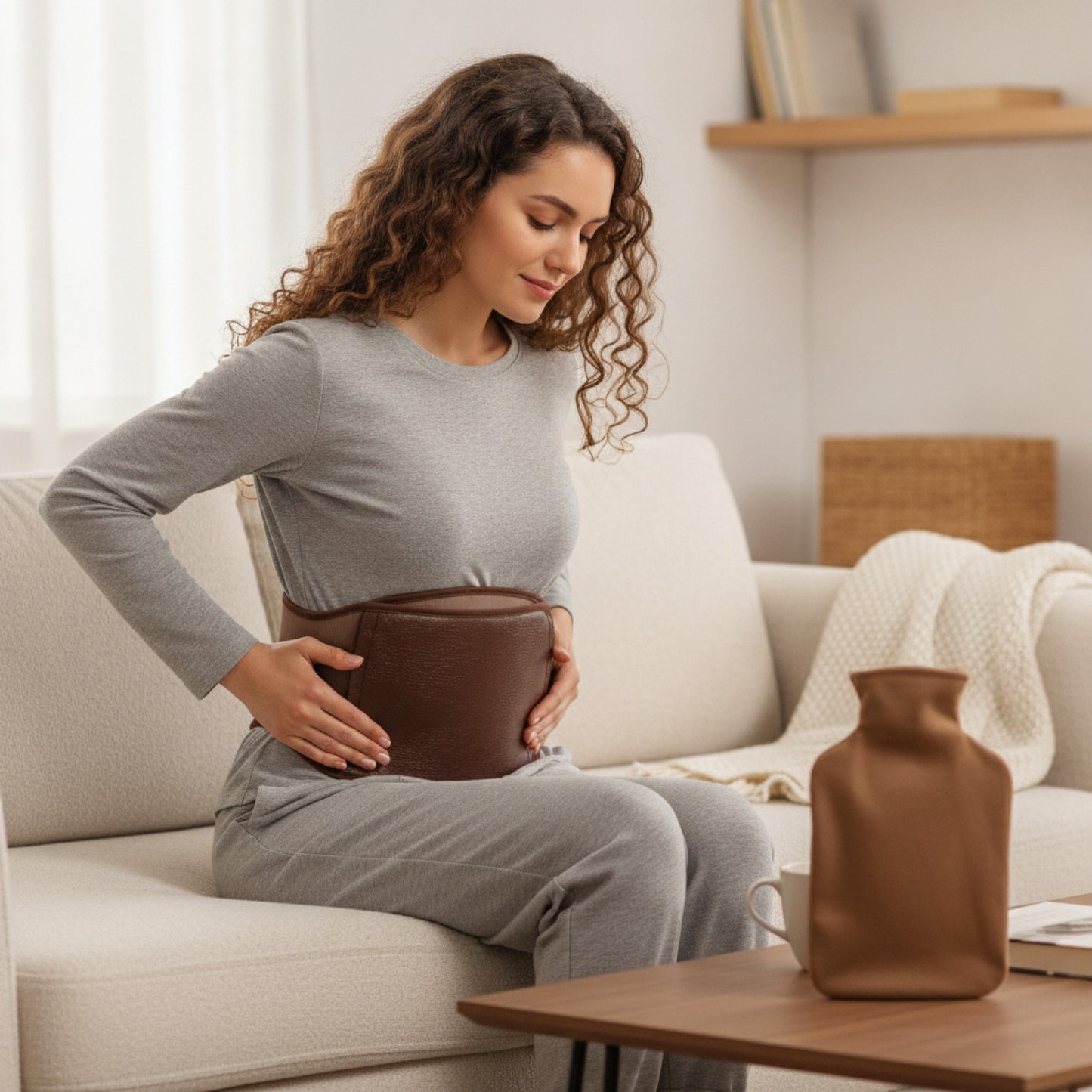 Bouillotte Eau Ceinture 3 Pièces en Velours Doux – Anti-Douleur pour Règles, Dos, Ventre et Lombaires